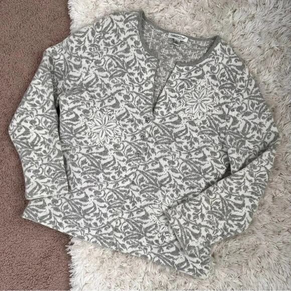Coldwater Creek Gray and Cream Patterned Snowflake Cardigan Sweater Size XL - Picture 1 of 11